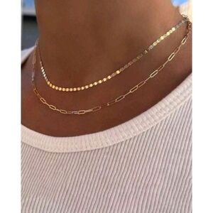 Jordan Dainty Minimalist Layered Paperclip *2* Chains Necklace